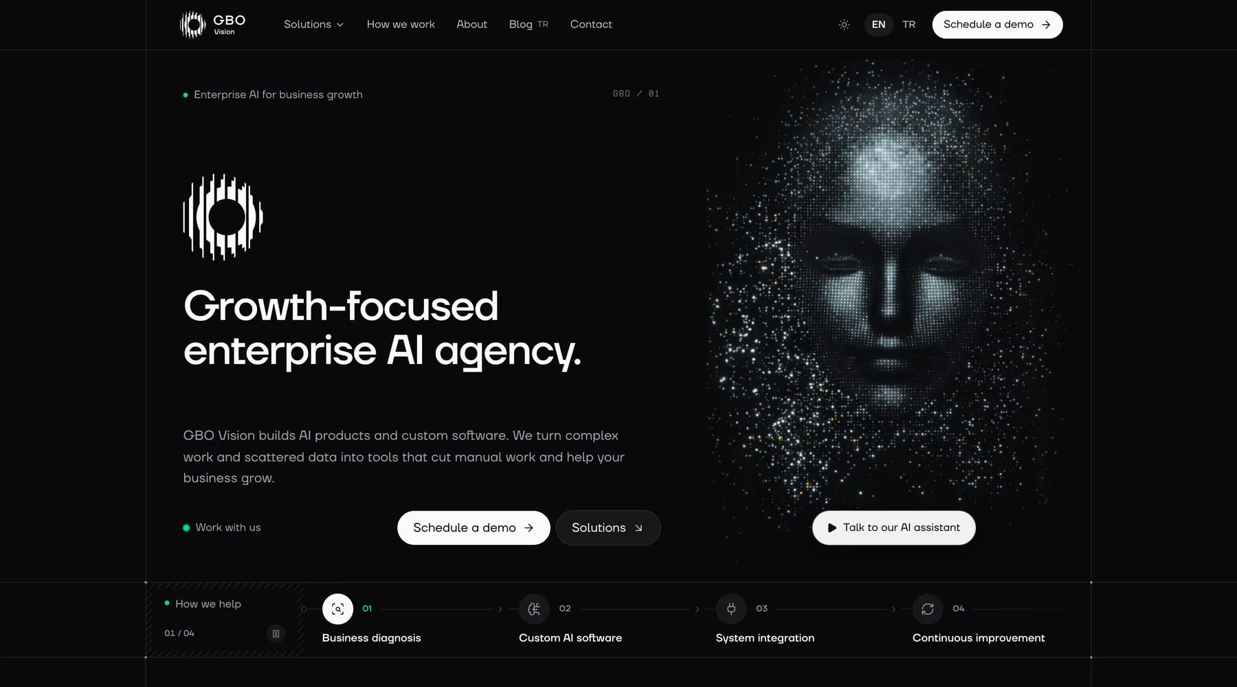 The particle face in the dark theme