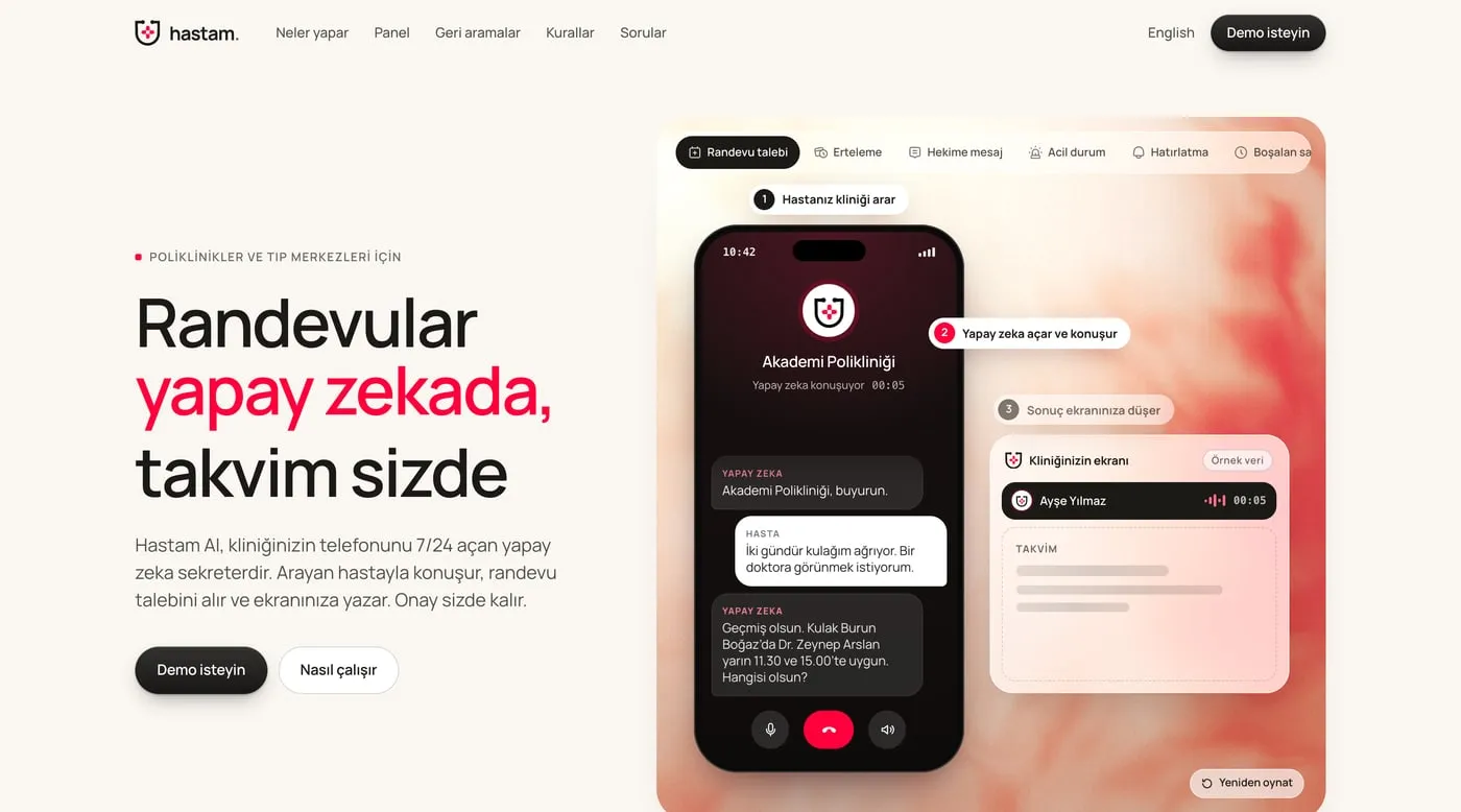The Turkish homepage of hastam.ai